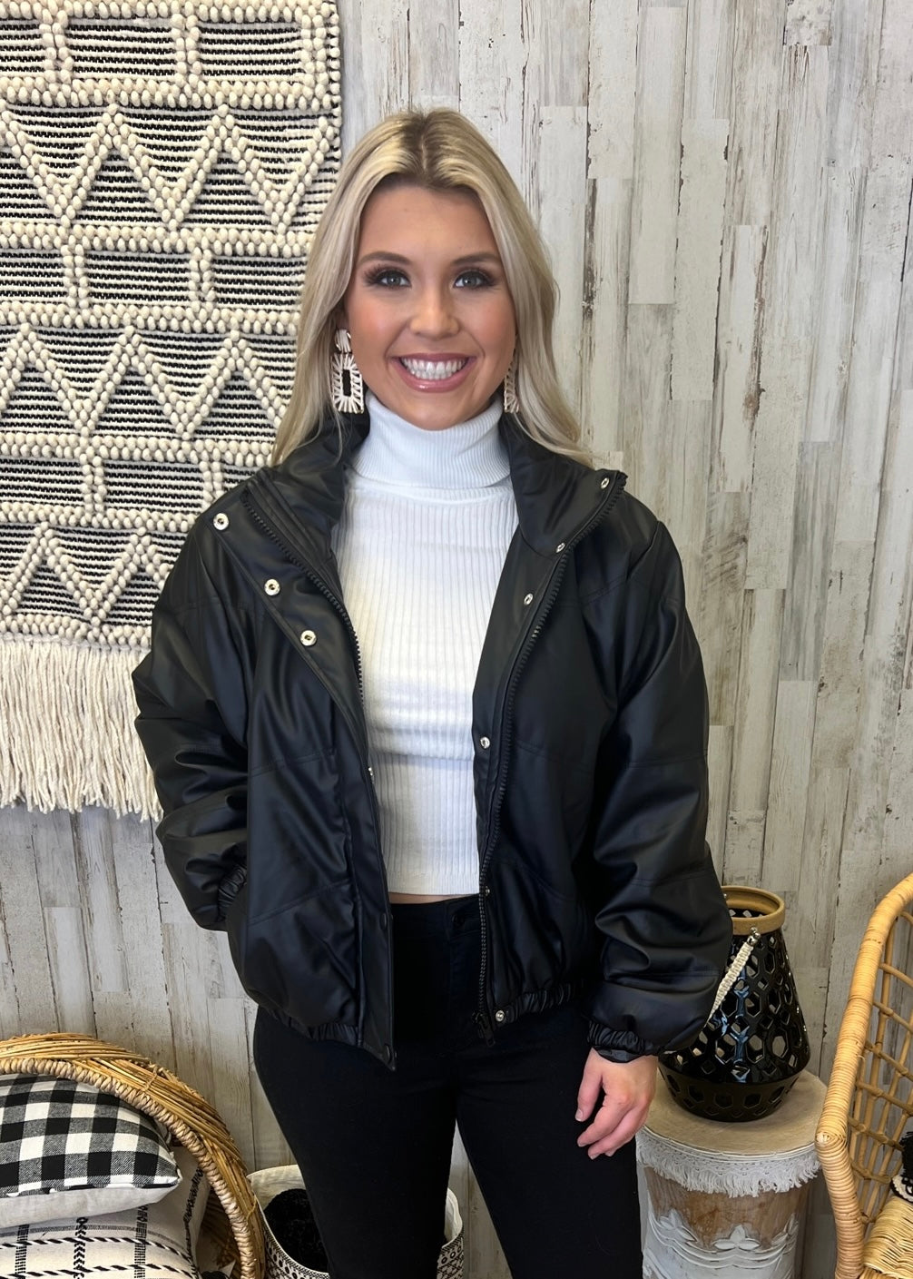 Chic Chick Black Faux Leather Bomber Jacket