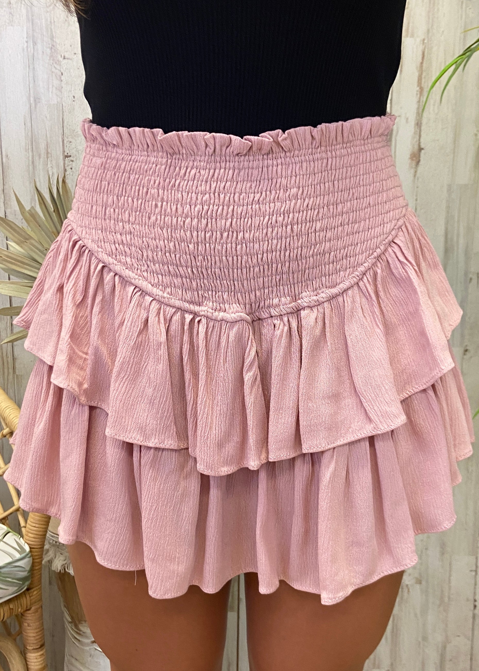 Sweet Illusion Dusty Pink Smocked Skort-Shop-Womens-Boutique-Clothing
