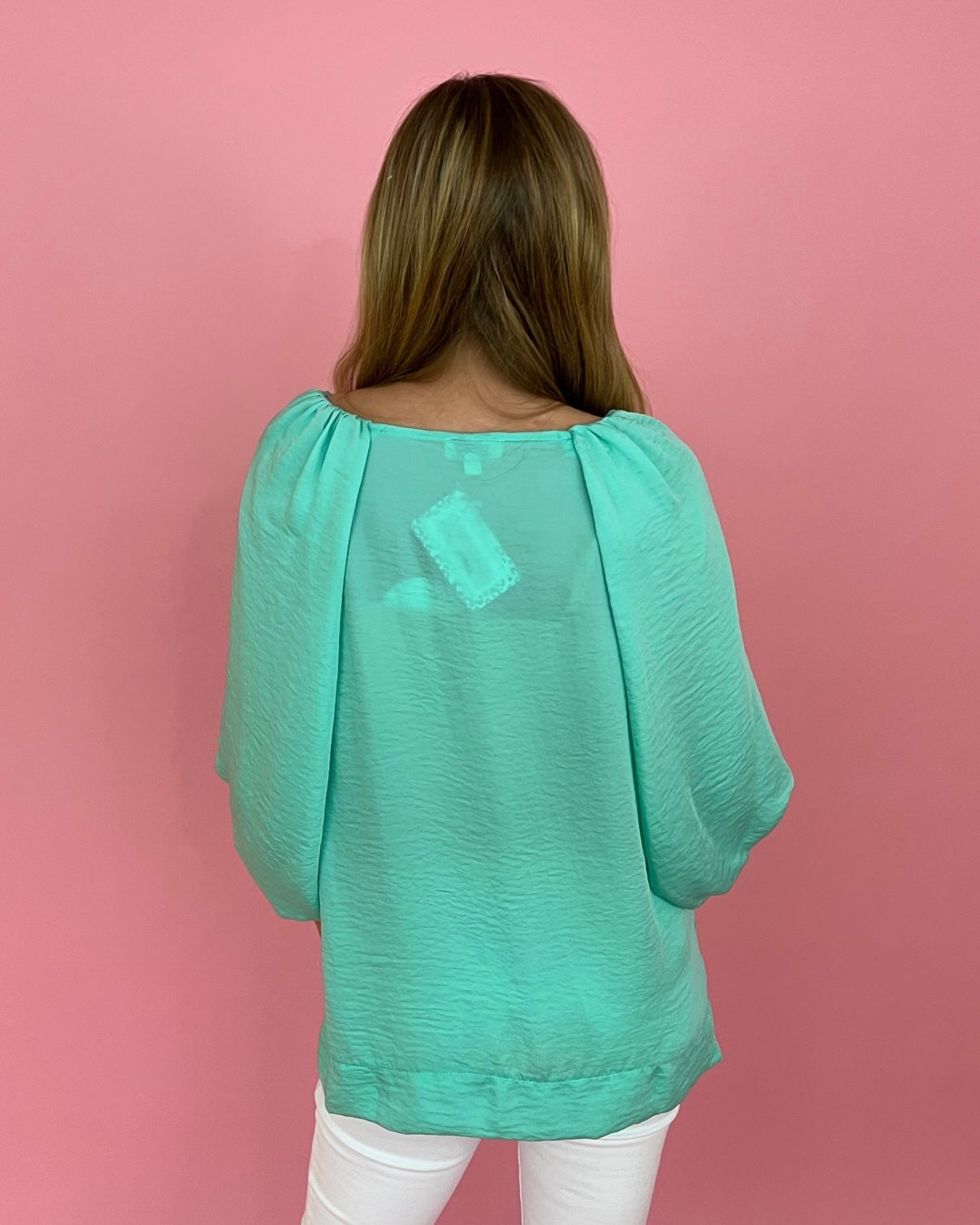 Lucky Me Ice Mint Satin Balloon Sleeve Top-Shop-Womens-Boutique-Clothing