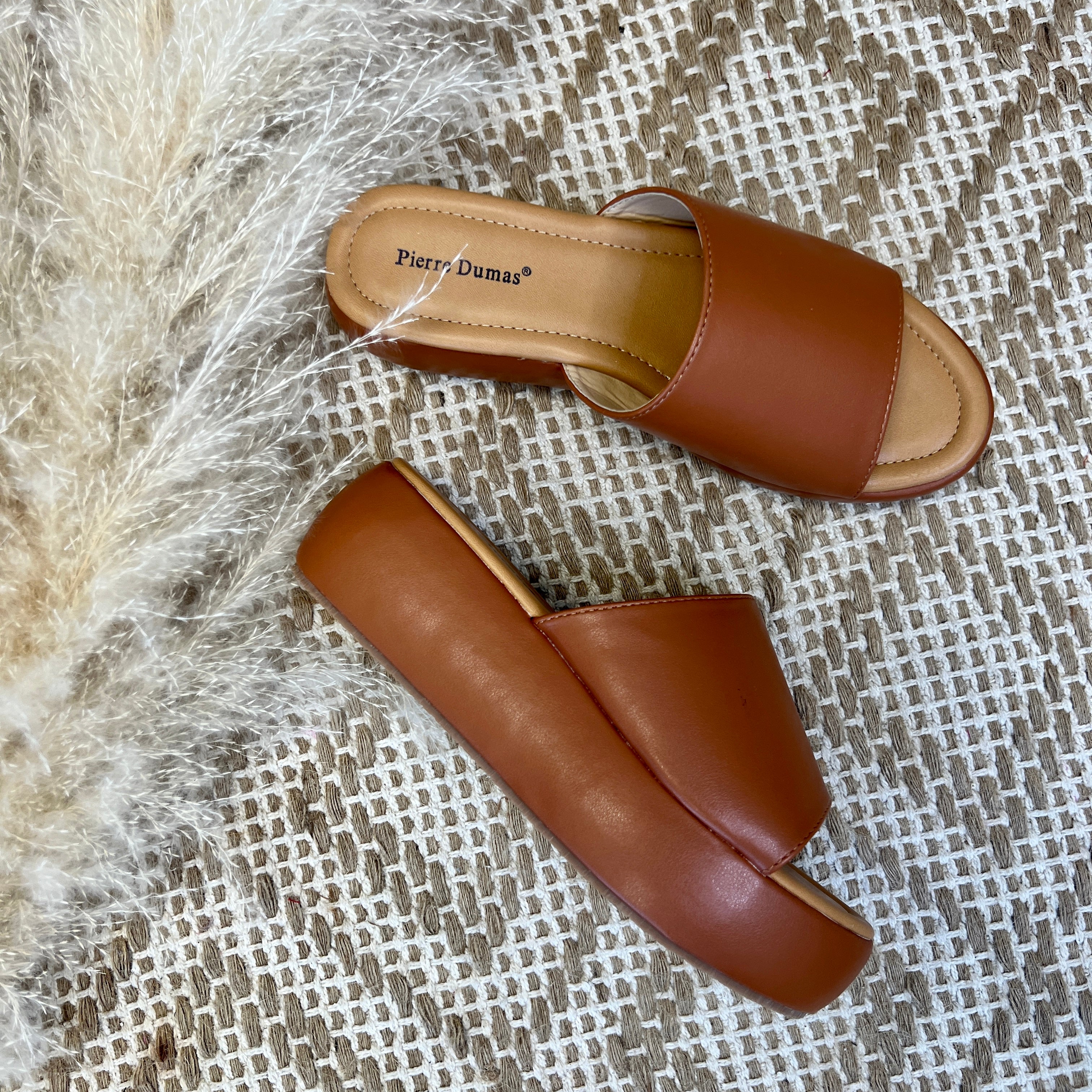 Sonya New Tan Platform Slip On Sandals-Shop-Womens-Boutique-Clothing